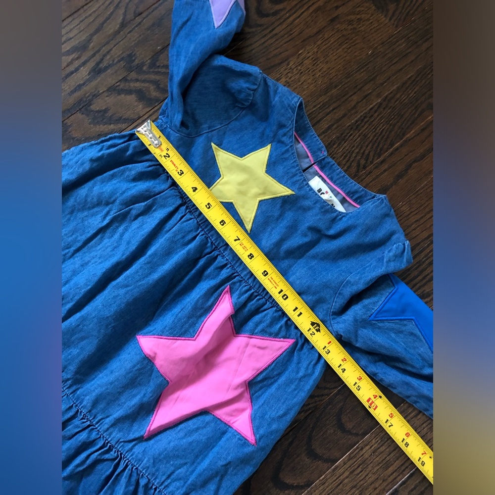 Mini Boden Girls 7-8 Denim Long-Sleeved A-Line Knee-Length Star Applique Dress - Picture 7 of 13